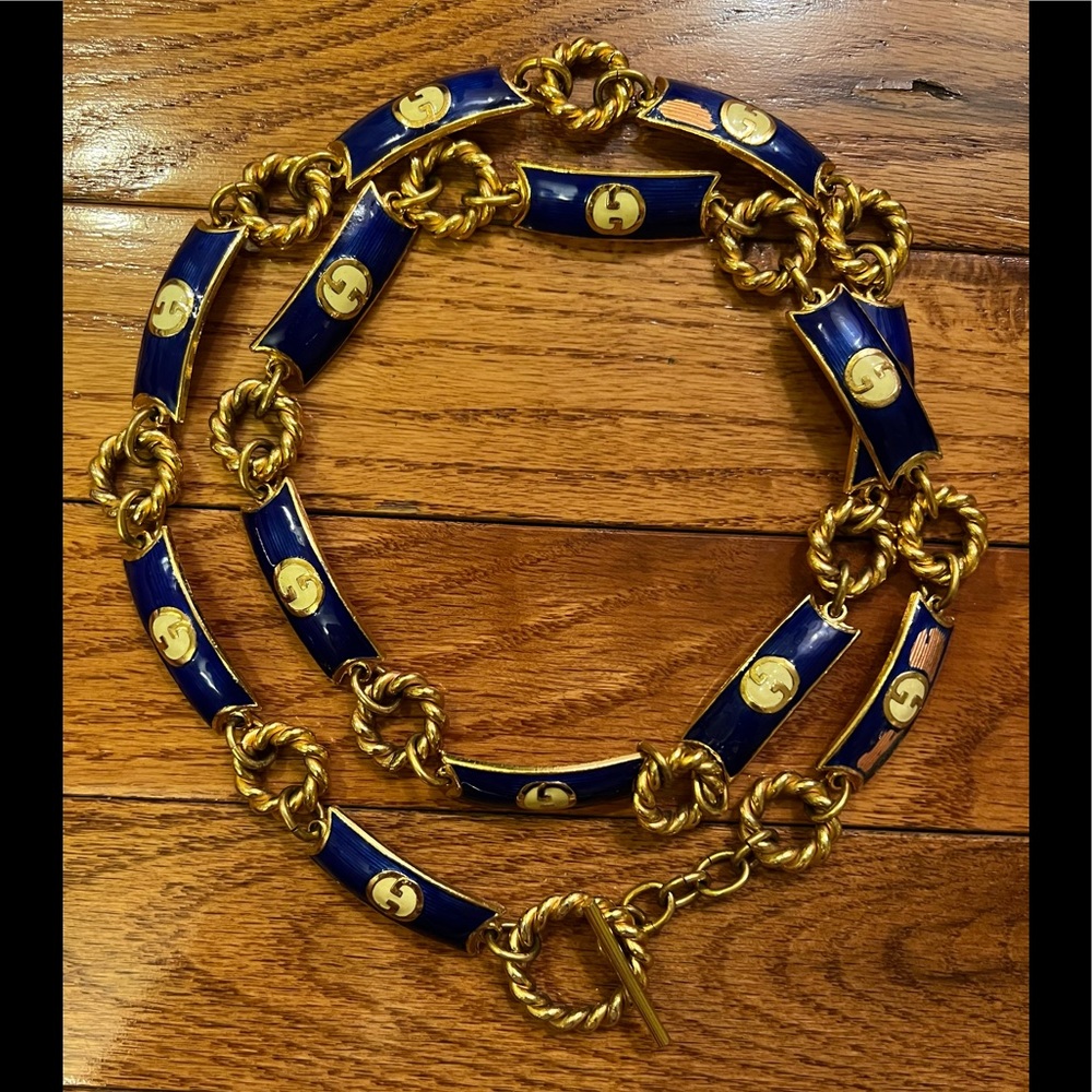 Vintage 1970s Gucci Enamel & Logo Chain Belt/Necklace